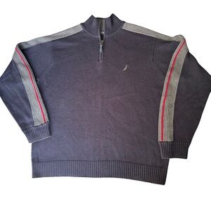 Nautica 1/4 Zip Sweater Men’s Size Medium Navy & Gray Logo Sail Preppy Boating